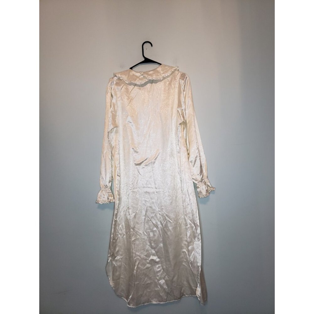 Fundamentals Women M Midi Nightgown Satin Cream Floral Grannycore Ruffle Collar - Picture 2 of 5